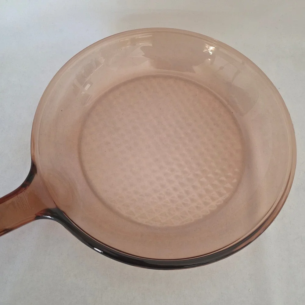 Vision Corning Amber Glass Skillet with Lid Vintage 10 Inch NWOT France